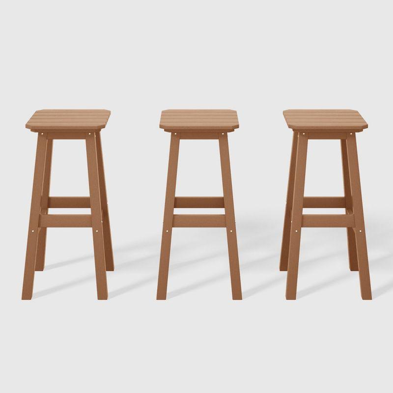 WestinTrends Malibu 29" All Weather Hdpe Outdoor Patio Square Backless Bar Stool (Set of 3), Teak