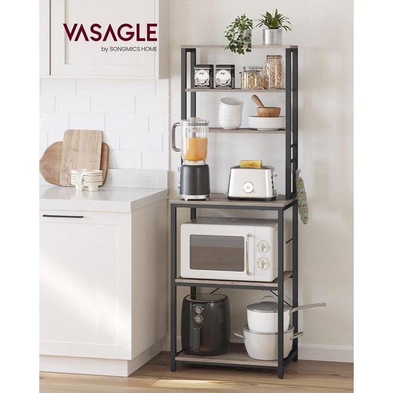 VASAGLE Baker's Rack Microwave Oven Stand Kitchen Tall Utility Storage Shelf 6 Hooks and Metal Frame