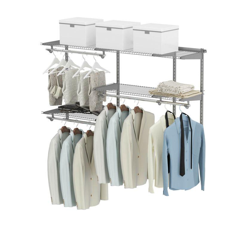 Adjustable Gray Steel Wall-Mounted Closet Organizer Kit with Hang Rod