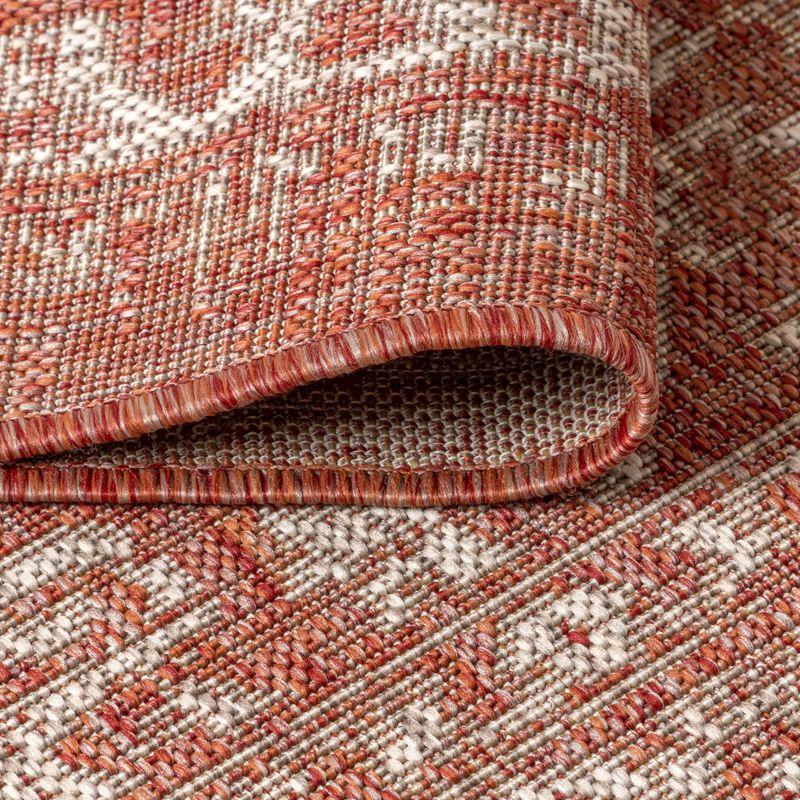 2' X 10' Malta Bohemian Medallion Textured Weave Indoor/Outdoor Runner Rug, Red/Taupe - JONATHAN Y