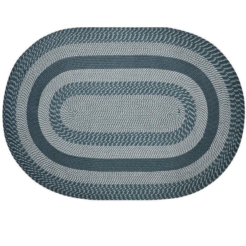 Slate Blue Oval Braided Reversible Synthetic Rug