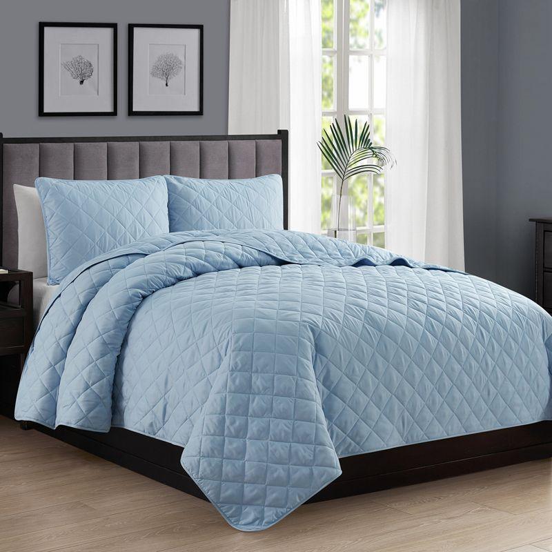 Swift Home | Essential Diamond Stitched 3-Piece Quilt Set Light Blue King/Cal King
