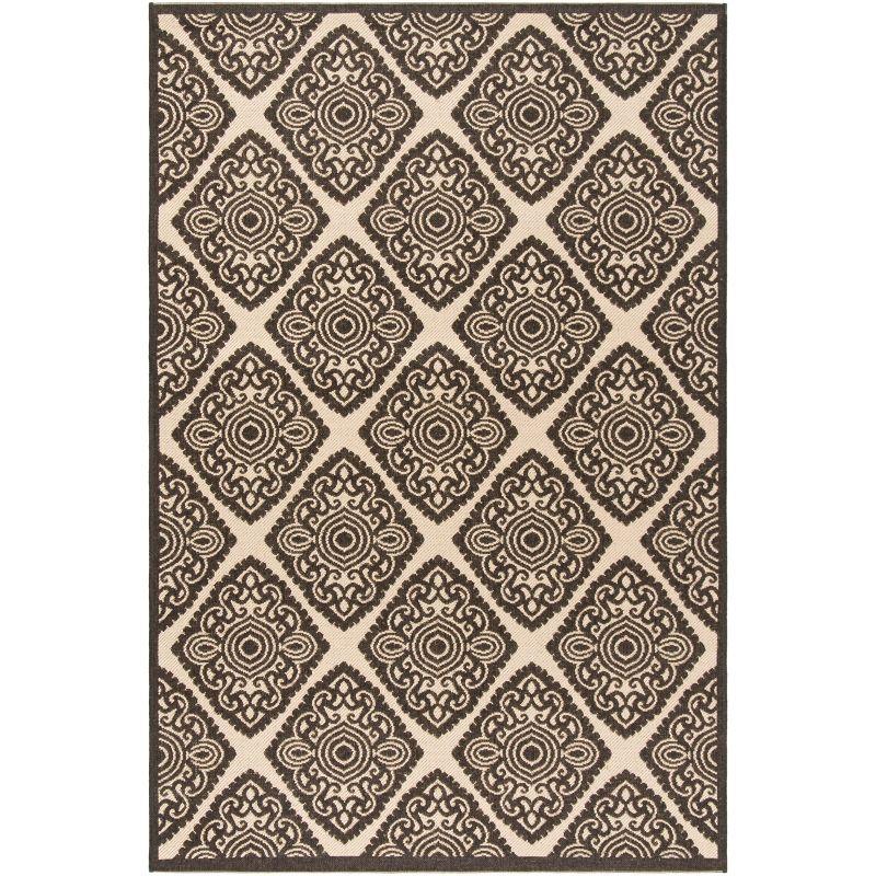 Creme & Brown Geometric Easy-Care Synthetic Area Rug - 4' x 6'