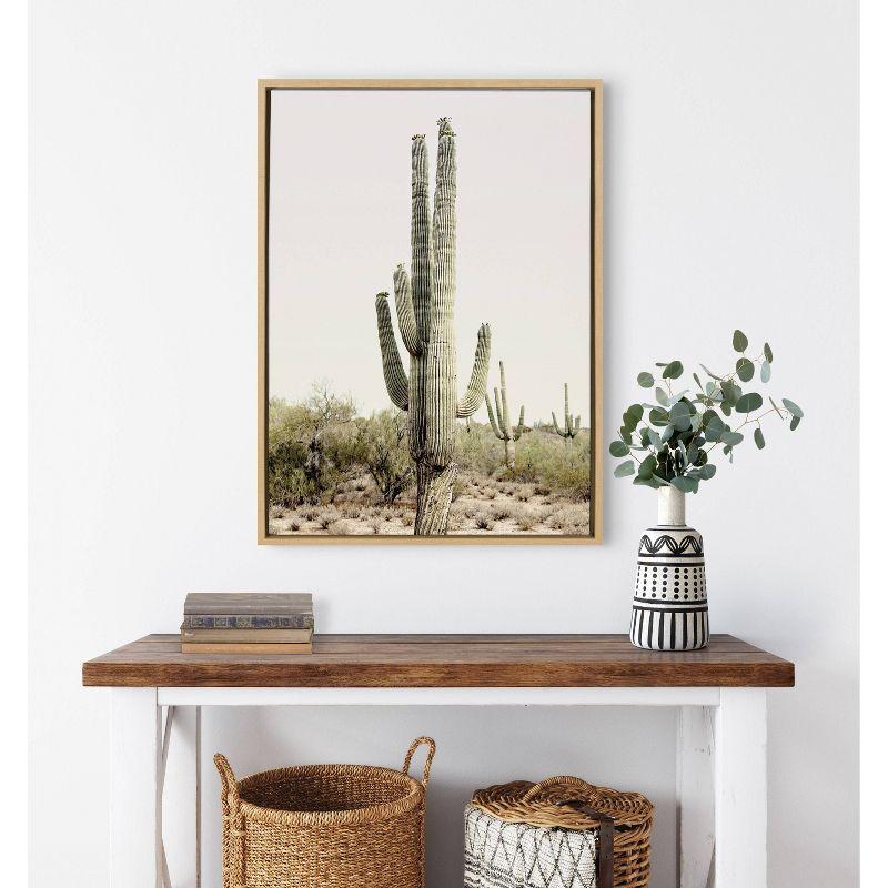 23" x 33" Sylvie Sunrise Cactus Framed Canvas by Amy Peterson Natural - Kate & Laurel All Things Decor