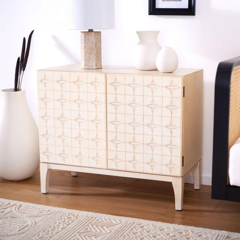 Antique White Mid-Century 2 Door Chest with Shelf