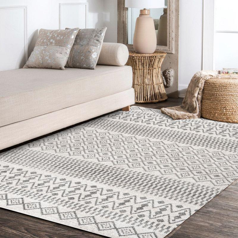 5'x8' Ifrane Berber Geometric Stripe Area Rug, Cream/Gray - JONATHAN Y