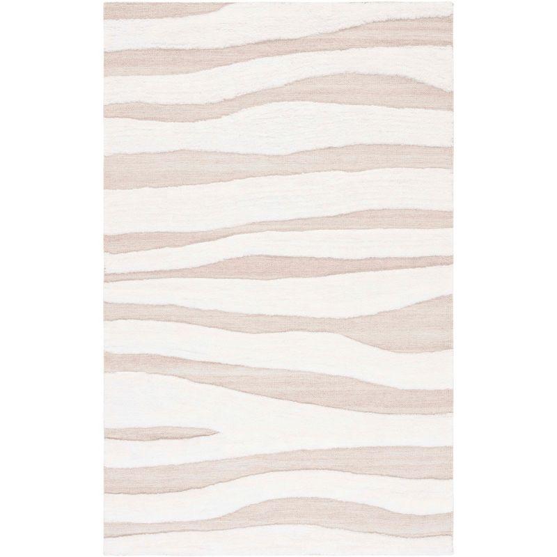 Ivory Beige Hand-Knotted Wool Shag Area Rug 4' x 6'