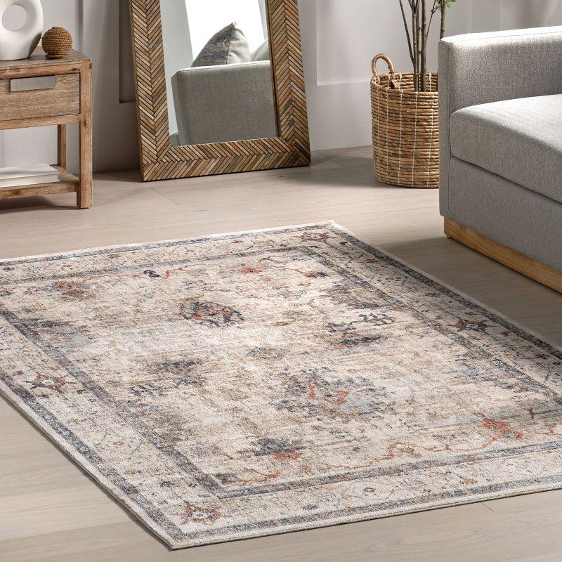 Beige and Gray Floral Synthetic 8' x 10' Area Rug