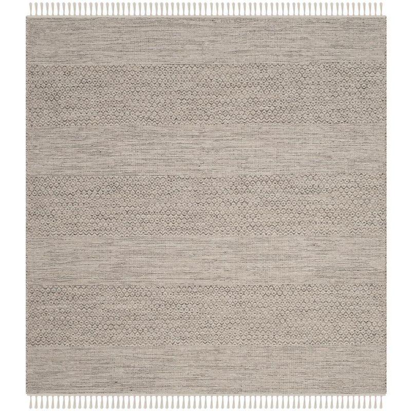 Ivory and Steel Grey 4' x 4' Handwoven Cotton Area Rug