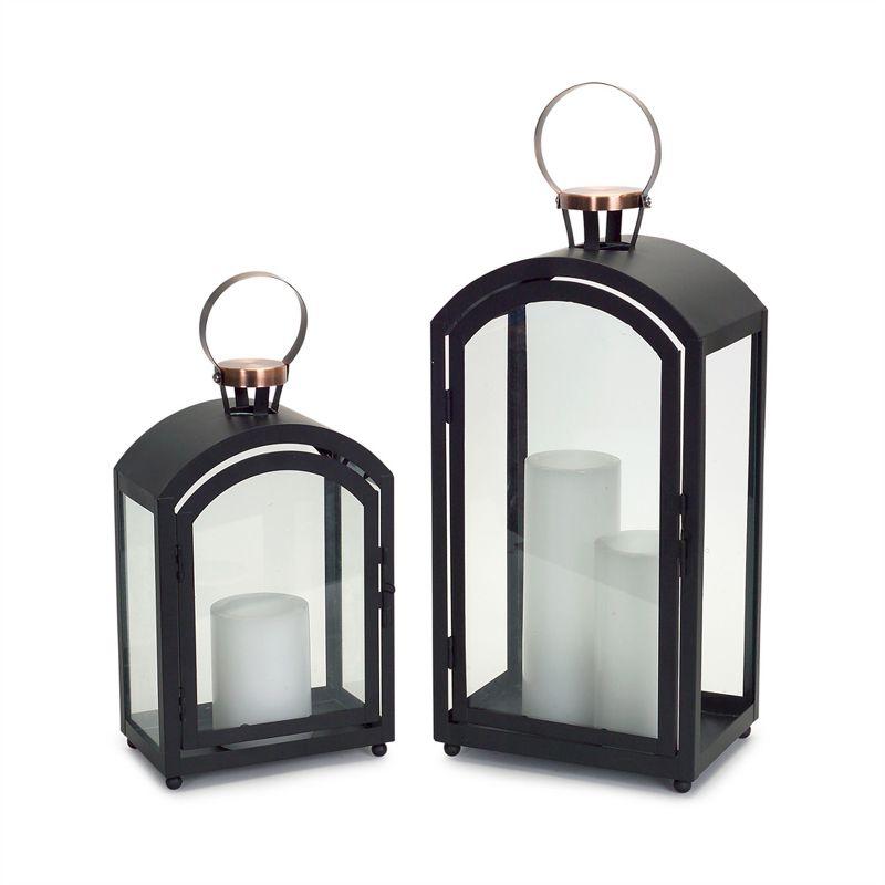 Melrose Set of 2 Black Metal Dome Lanterns with Copper Handle 20"