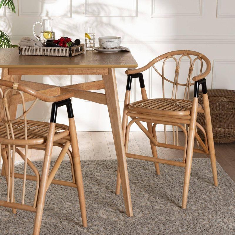 bali & pari Cyntia Rattan Counter Height Barstool Natural Brown/Black: Handcrafted, Bohemian Style, Metal Accents