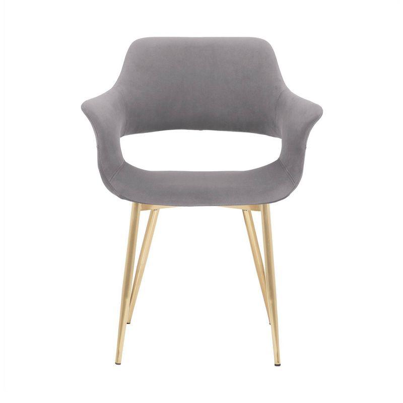Gigi Velvet Metal Dining Room Chair Gray - Armen Living: Gold Legs, Ergonomic Back, Set of 2
