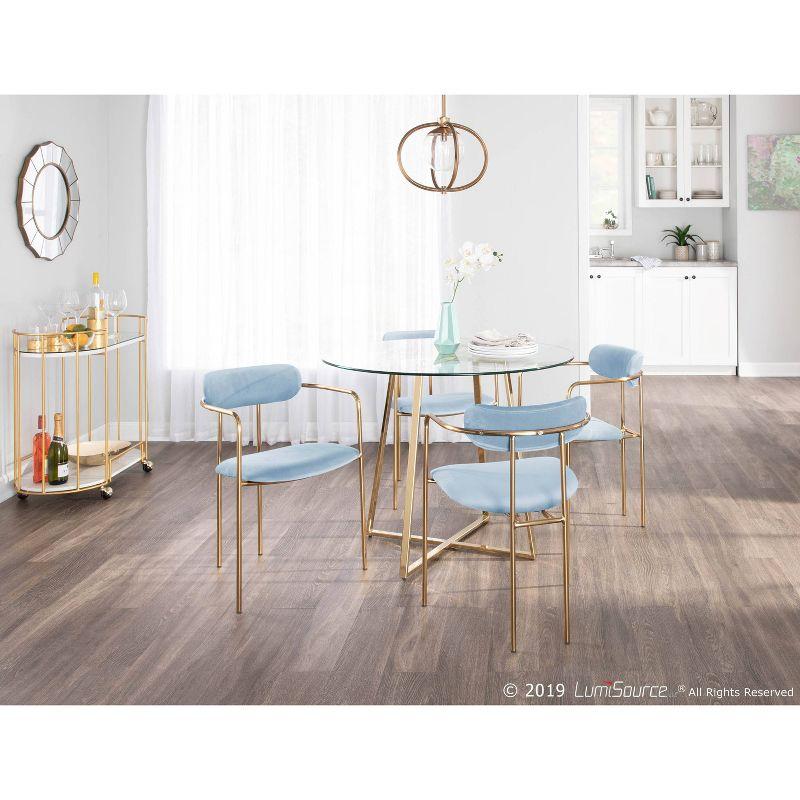Set of 2 Demi Contemporary Chair Light Blue - LumiSource: Gold Frame, Velvet, Cushioned Seat
