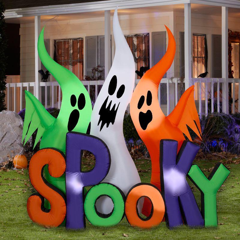 8 ft Tall Multicolor LED Inflatable Ghosts with Spooky Sign