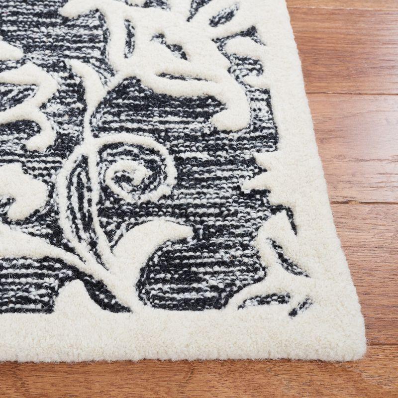 Black and Ivory Floral Hand-Tufted Wool 4' x 6' Rug