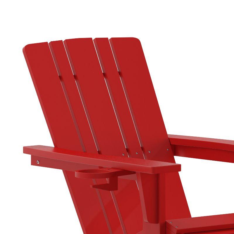 Flash Furniture Halifax HDPE Adirondack Chair with Cup Holder and Pull Out Ottoman, All-Weather HDPE Indoor/Outdoor Lounge Chair in Red