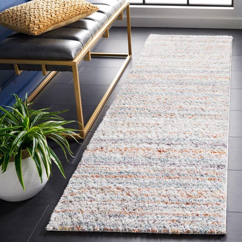 Blue Synthetic Flat Woven Shag Rug, 2' 3" x 8'