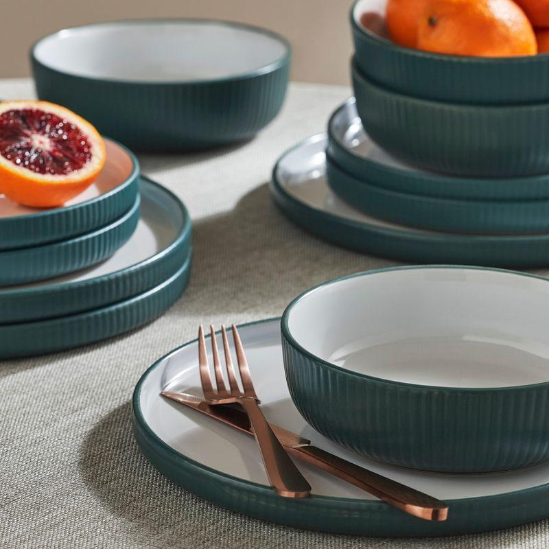 Green Ceramic Coastal 12-Piece Dinnerware Set, Service for 4