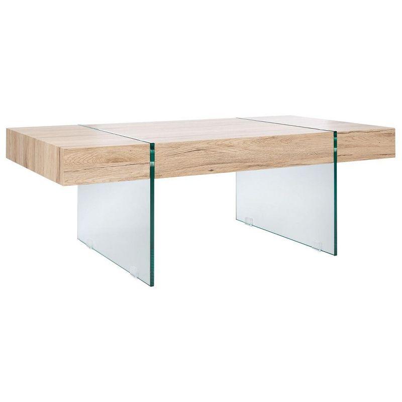 Ethereal Style Natural Finish Rectangular Coffee Table with Glass Legs