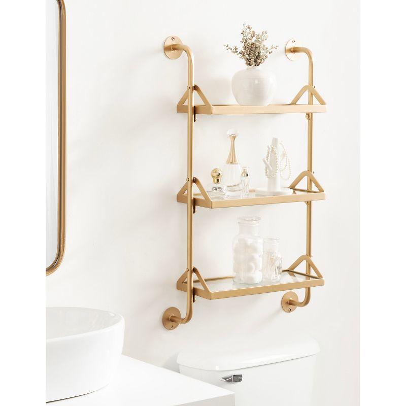 Kate & Laurel All Things Decor 18"x30" Marit Three-Tier Wall Shelf Gold