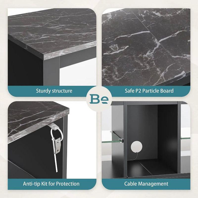 Bestier TV Stand for TVs up to 70" with LED Light, Entertainment Center for PS5 with Shelves, Black Marble