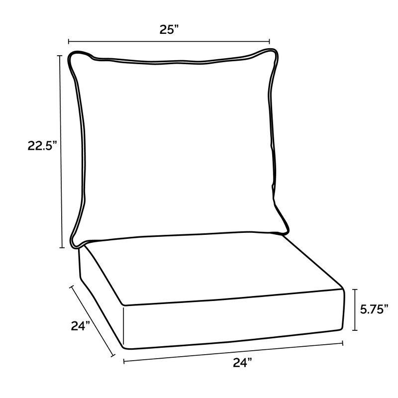 Arden Selections Outdoor Deep Seat Cushion Set, 24 x 24, Water Repellant, Fade Resistant, Deep Seat Bottom and Back Cushion for Chair, Sofa, and Couch