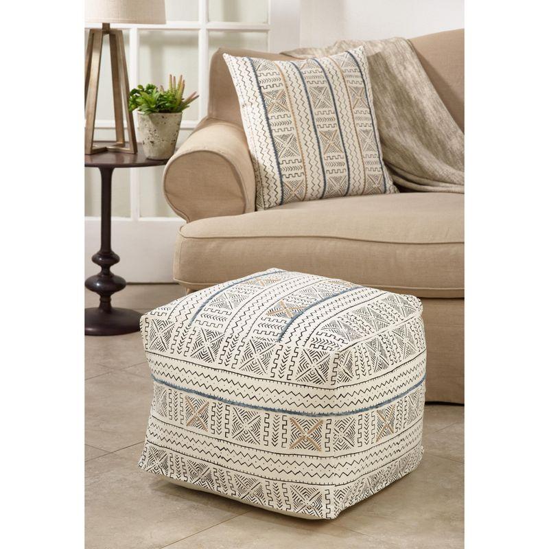 Saro Lifestyle Saro Lifestyle Abstract Design Mudcloth Floor Pouf, White, 20"x20"x14"