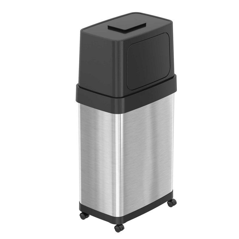 18 Gallon Brushed Stainless Steel Dual Push Lid Trash Can with Wheels