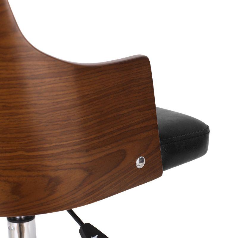 Midnight Black Walnut Chrome Swivel Office Chair - Ergonomic and Armless