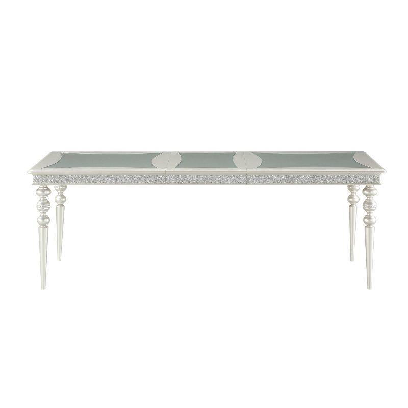 88" Maverick Dining Table Platinum Finish - Acme Furniture: Sparkling Rhinestone, Glass Top, Seats 8