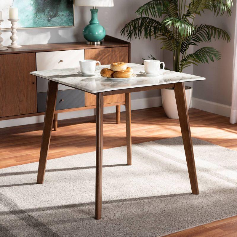 Kaylee Wood Dining Table White/Brown - Baxton Studio: Faux Marble Top, Square Shape, Splayed Legs