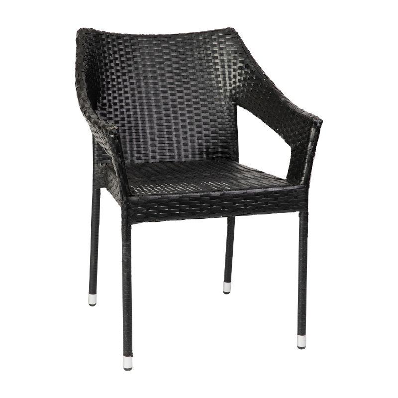 Flash Furniture Ethan Commercial Grade Stacking Patio Chair, All Weather PE Rattan Wicker Patio Dining Chair in Black