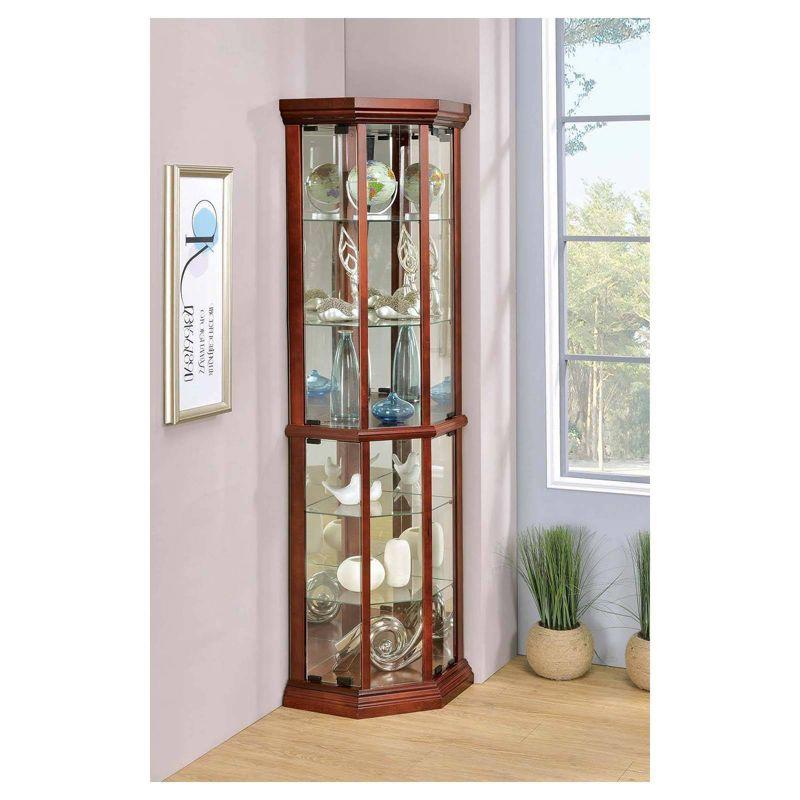 Coaster Appledale Traditional 6 Shelf Corner Curio Cabinet with Glass Doors Medium Brown