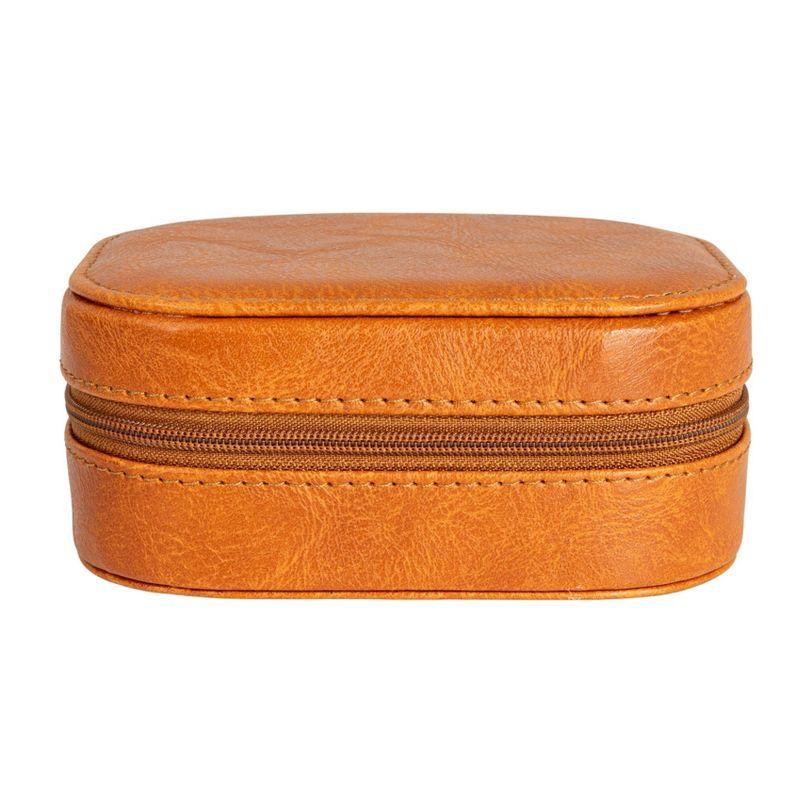 Household Essentials Vegan Leather Travel Jewelry Organizer Box Caramel: Rectangle Decorative Storage, 7.09" x 3.94" x 1.97"