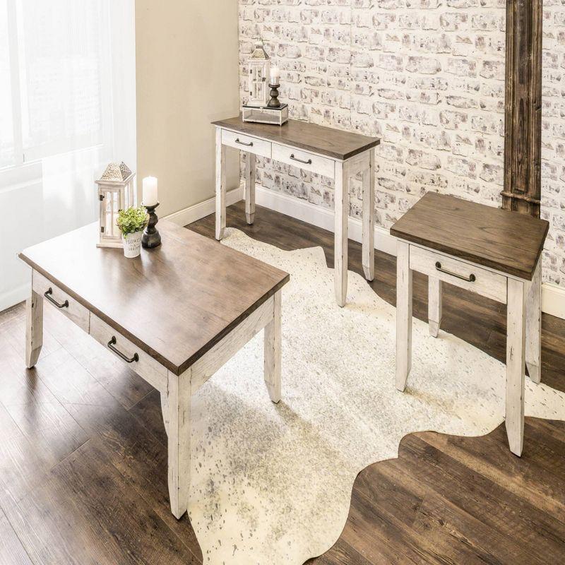 Rustic Ivory and Honey Two-Drawer Sofa Table