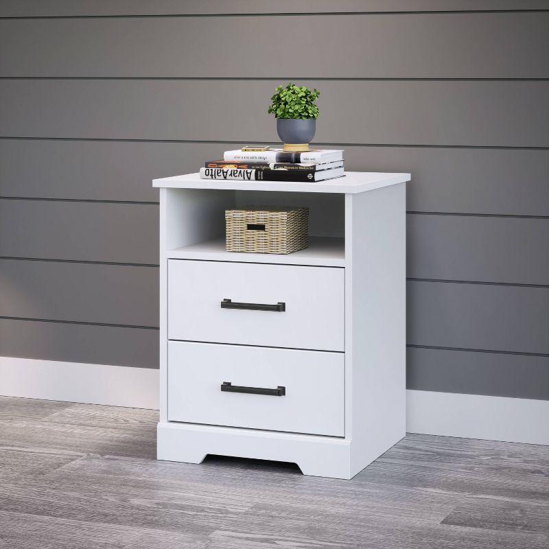 Rustic White 2-Drawer Nightstand with Open Shelf