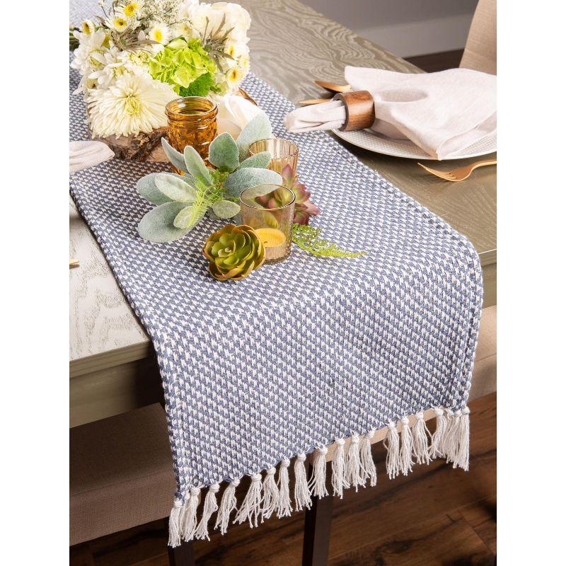 Design Imports  Woven Jacquard Fringe Table Runner, French Blue, 15X72"