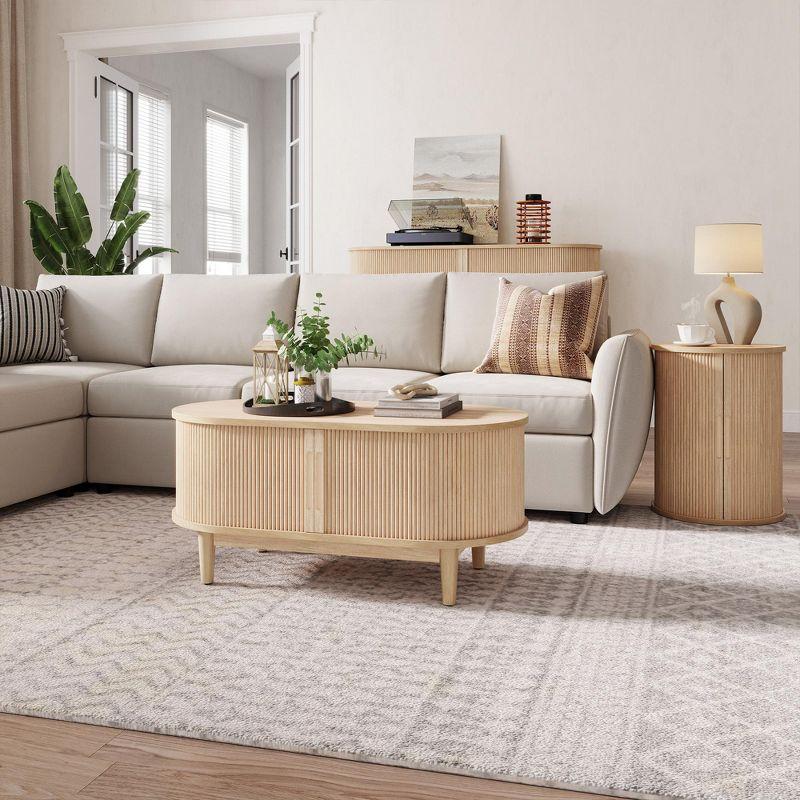 Fluted Coffee Table with Storage, Mid-Century Coffee Table for Living Room