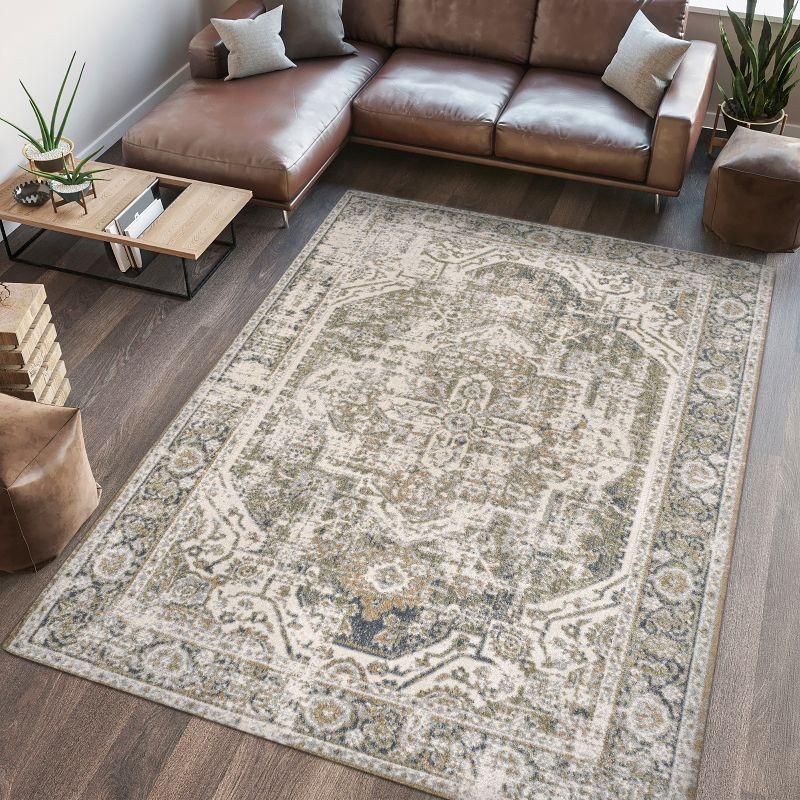 JONATHAN Y Keesha Bold Distressed Medallion Low-Pile Machine-Washable Green/Cream 5 ft. x 8 ft. Area Rug