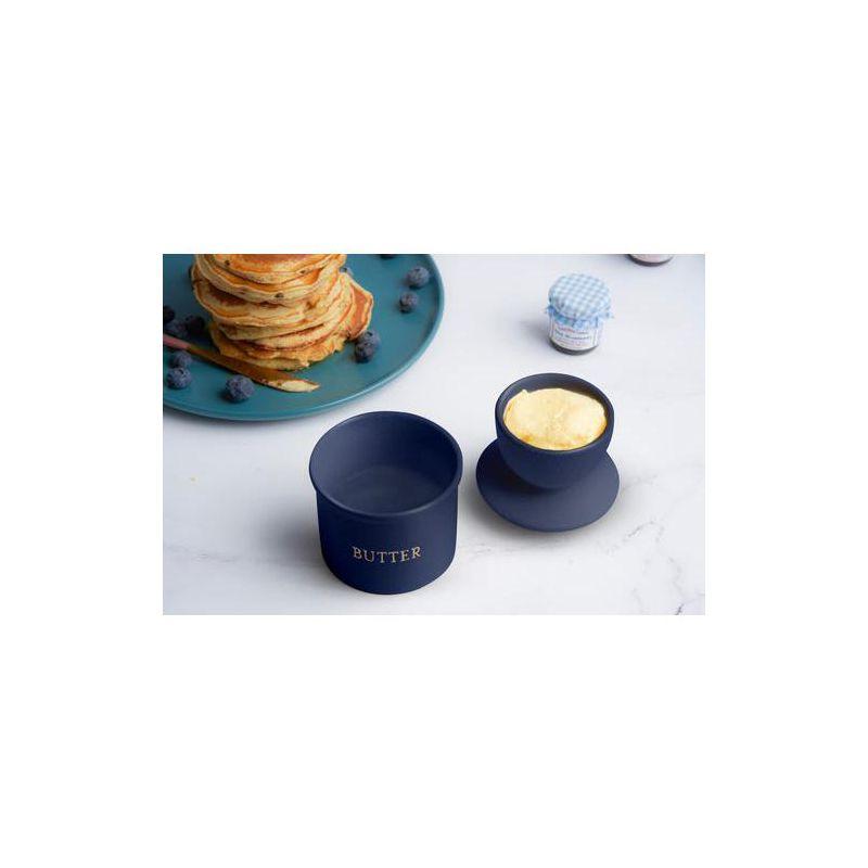 Navy Blue Ceramic Butter Keeper Dish with Lid