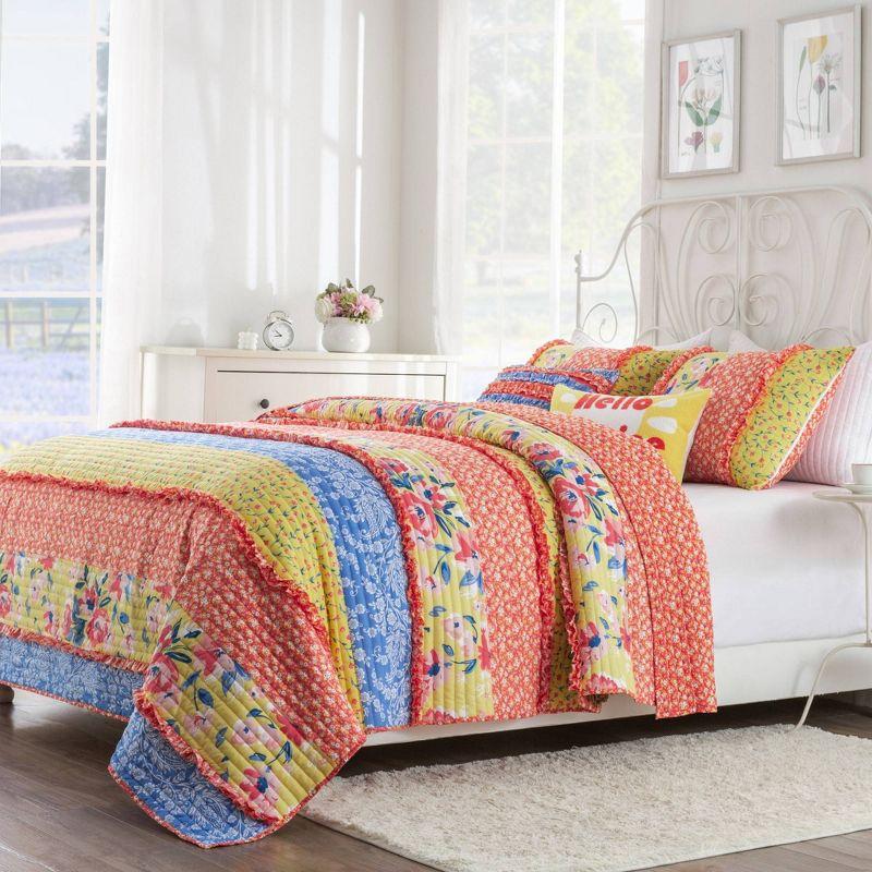 Greenland Home Fashions 2pc Twin Skylar Quilt Set Calico Red/Yellow/Blue: Microfiber Bedding with Pillow Sham