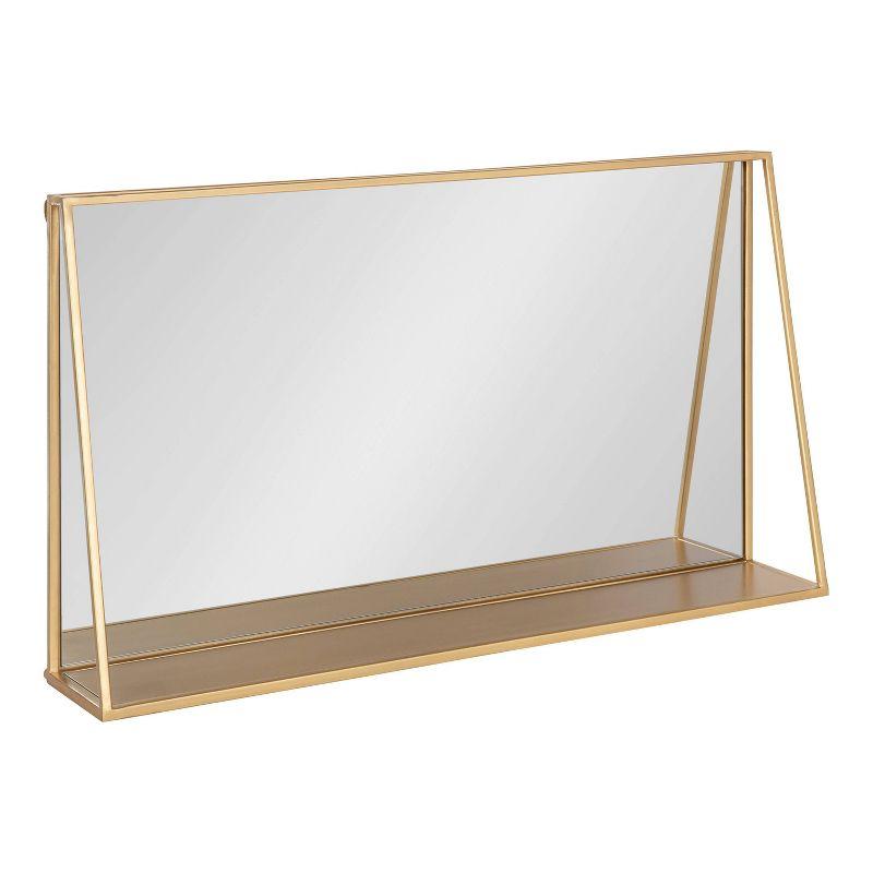 28"x16" Lintz Metal Framed Decorative Wall Mirror with Shelf Gold: Modern Rectangle, No Assembly - Kate & Laurel All Things Decor
