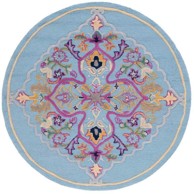 Hand-Tufted Reversible Blue Wool Round Rug, 59"