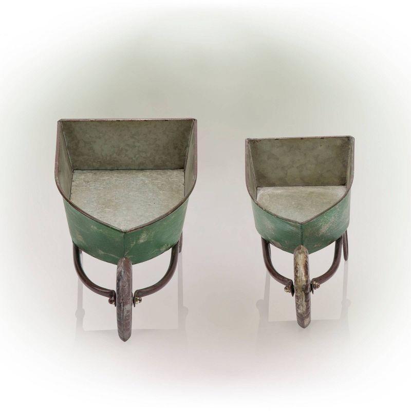 2pk Rustic Iron Wheelbarrow Garden Novelty Planter Green - Alpine Corporation