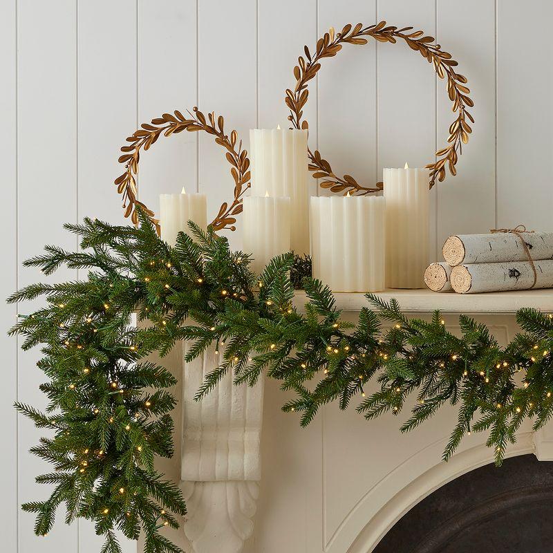 9' Dandan Flocked and Plug-In Pine Pre-Lit Garland with Lights