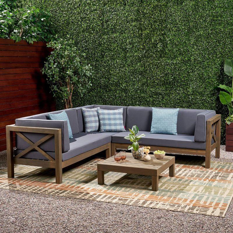 Brava 5-Person Dark Gray Acacia Wood Patio Sectional Set