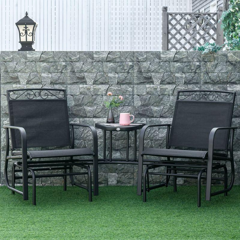 Black Steel 2-Person Outdoor Glider Chairs with Coffee Table