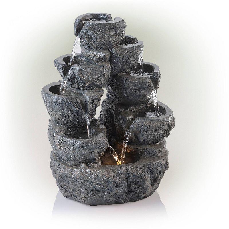 14" Resin Multi Tiered Cascading LED Fountain Gray - Alpine Corporation