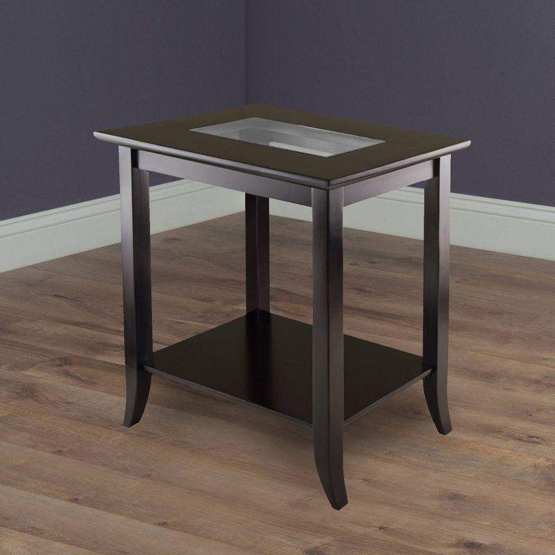 Espresso Rectangular Wood End Table with Glass Top