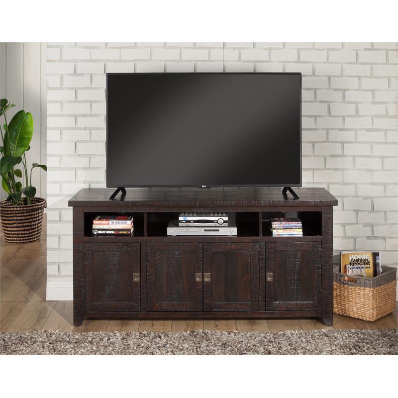 Espresso Radiata Pine 65" TV Stand with Cabinet Storage